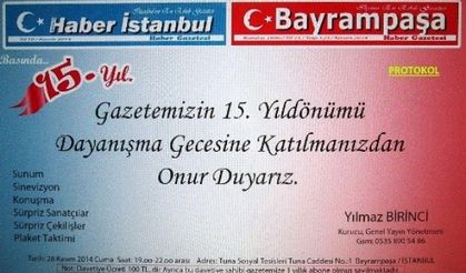 Bayrampaşa Haber Gazetesi 15. Kuruluş Yılını Kutluyor