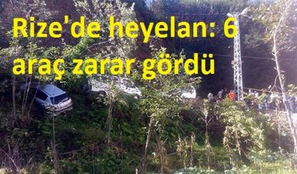 Rize'de heyelan: 6 araç zarar gördü